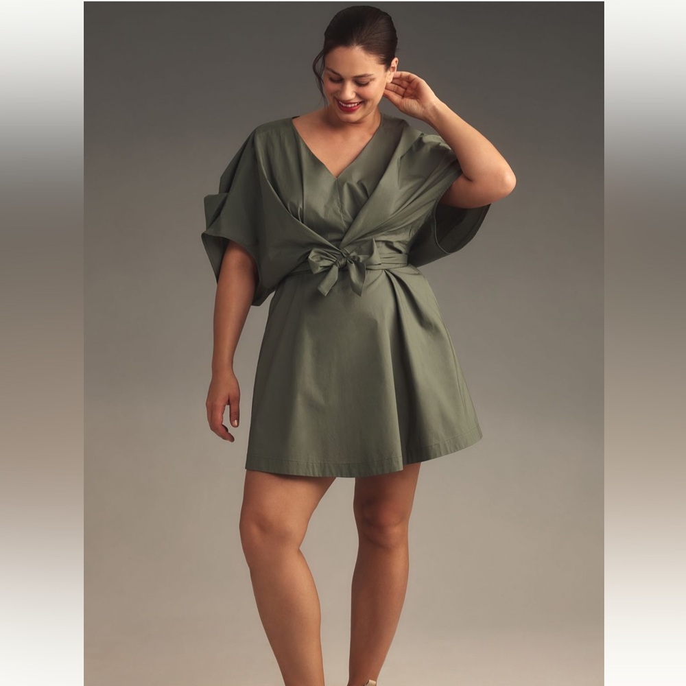 Wedding guest Anthropologie Green Tie Front Mini Dress